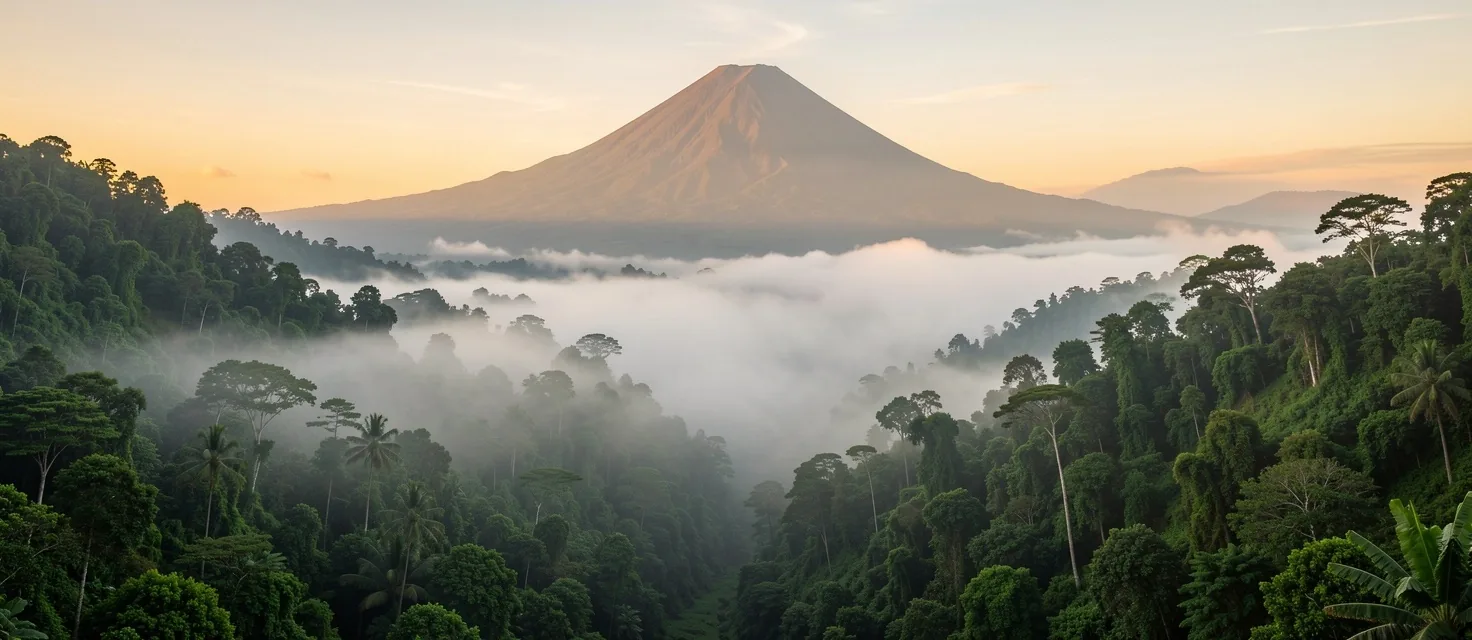 Indonesian volcanic landscape at dawn