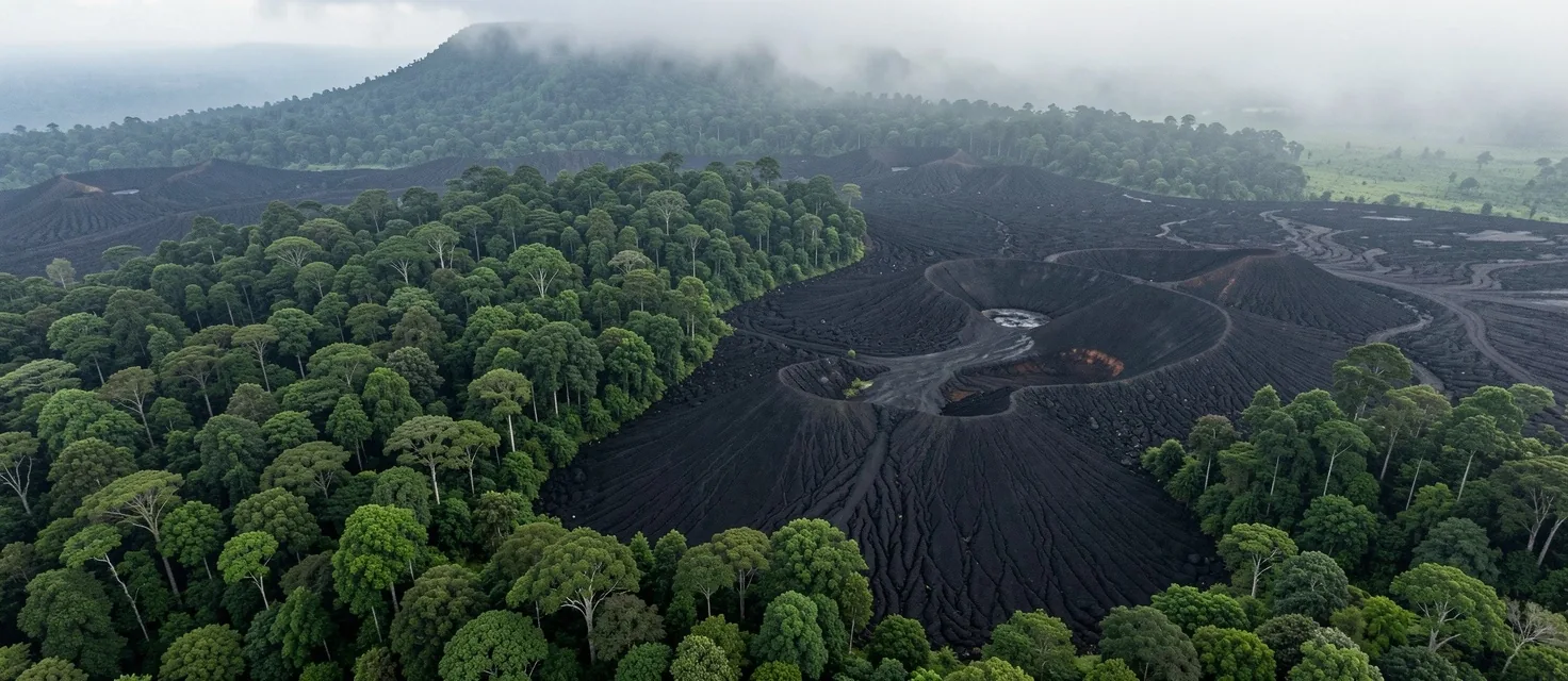Atmospheric volcanic terrain representing mineral origins